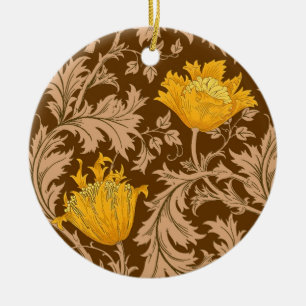 William Morris Anemone, Brown und Mustard Gold Keramik Ornament