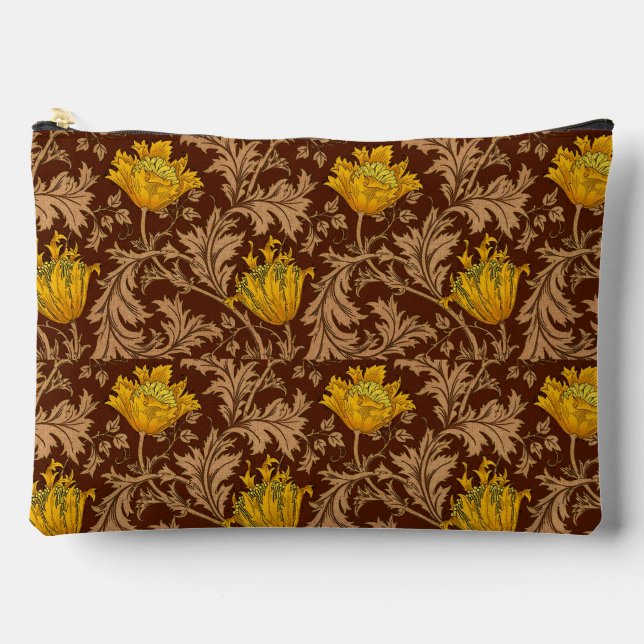 William Morris Anemone, Brown und Mustard Gold Zubehörtasche (Vorderseite)