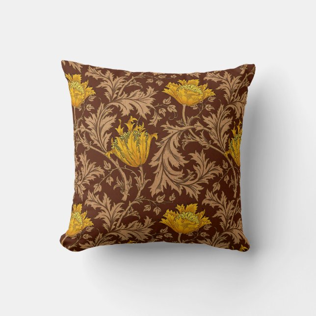William Morris-Anemone, Brown und Senf-Gold Kissen (Vorderseite)
