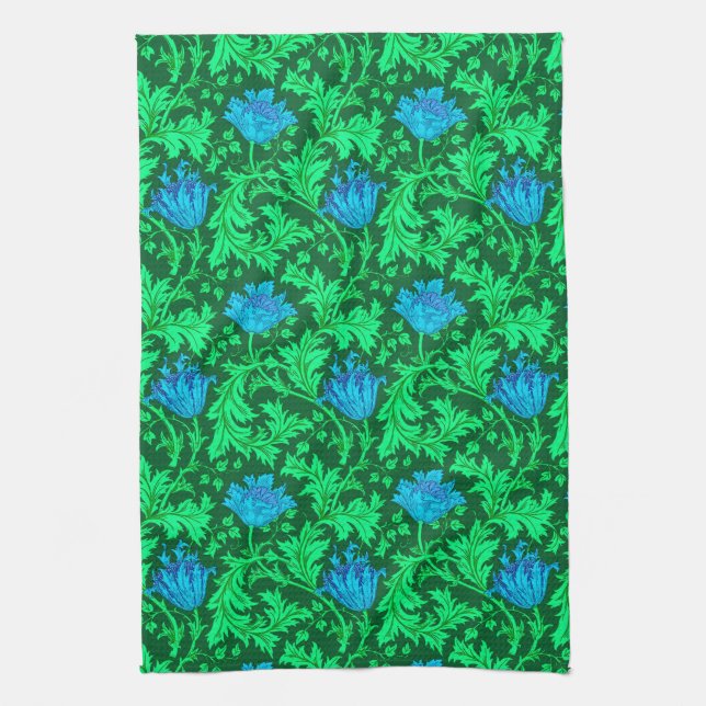 William Morris Anemone, Emerald Green und Blue Geschirrtuch (Vertikal)
