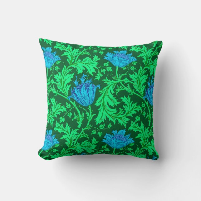 William Morris Anemone, Emerald Green und Blue Kissen (Vorderseite)