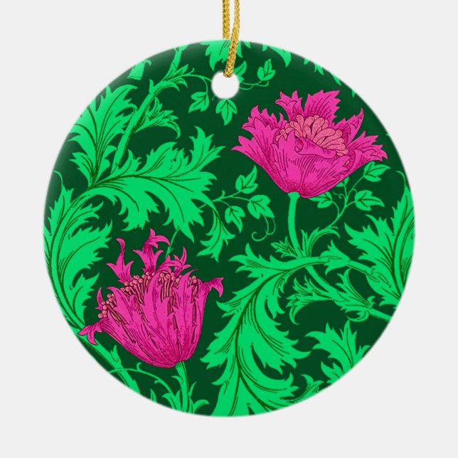 William Morris Anemone, Emerald Green und Fuchsia Keramik Ornament (Vorne)