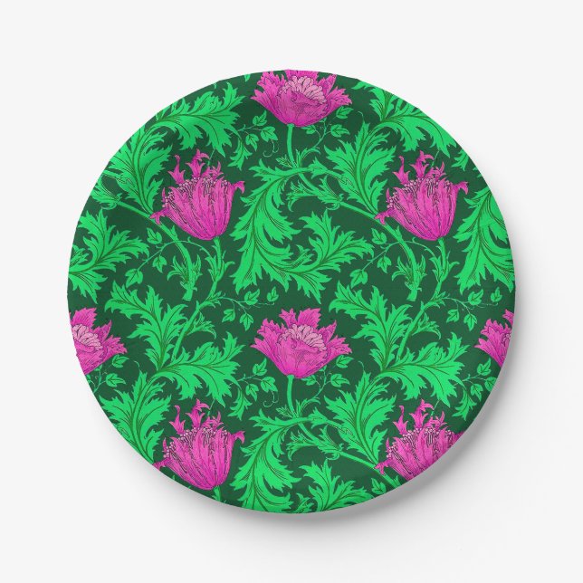 William Morris Anemone, Emerald Green und Fuchsia Pappteller (Vorderseite)