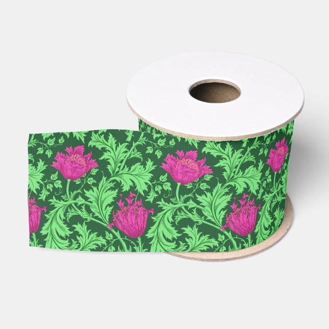 William Morris Anemone, Emerald Green und Fuchsia Ripsband (Spule)