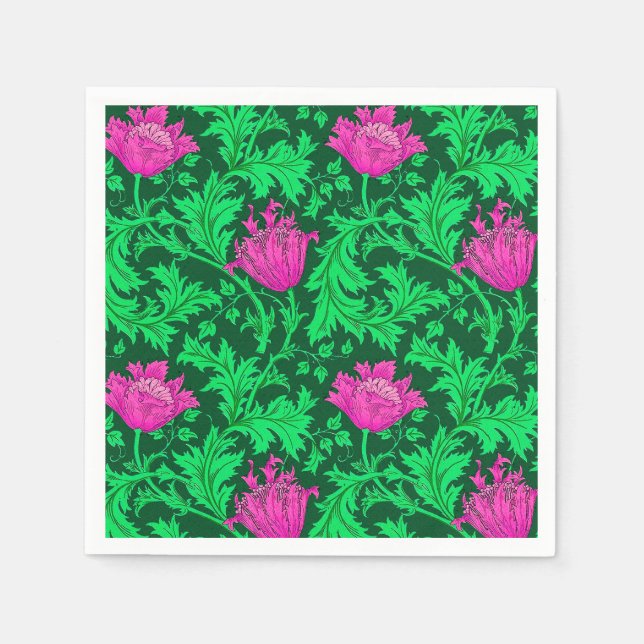 William Morris Anemone, Emerald Green und Fuchsia Serviette (Vorderseite)