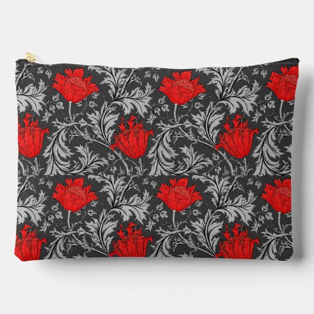 William Morris Anemone, grau / grau und rot Zubehörtasche (Vorderseite)