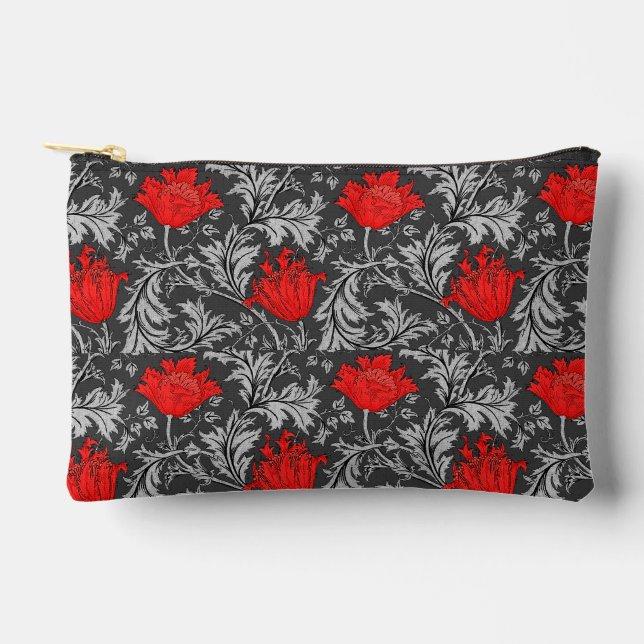 William Morris Anemone, grau / grau und rot Zubehörtasche (Vorderseite)