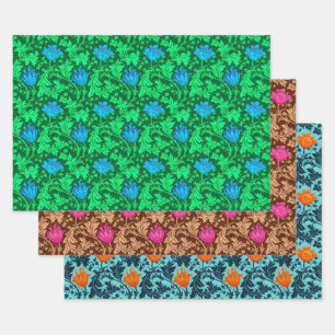 William Morris Anemone, Green, Brown und Blue Geschenkpapier Set
