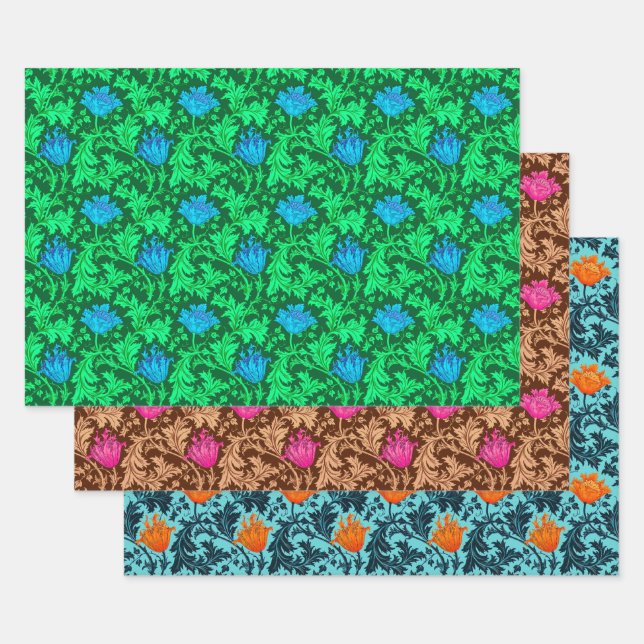 William Morris Anemone, Green, Brown und Blue Geschenkpapier Set (Set)