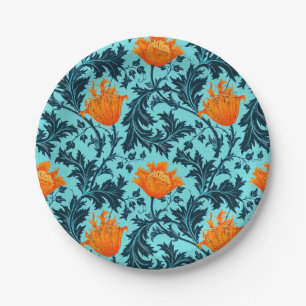 William Morris Anemone, Indigo Blue und Coral Pappteller