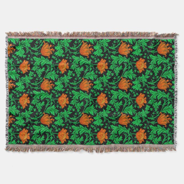 William Morris Anemone, Orange, Green und Black Decke (Vorderseite)