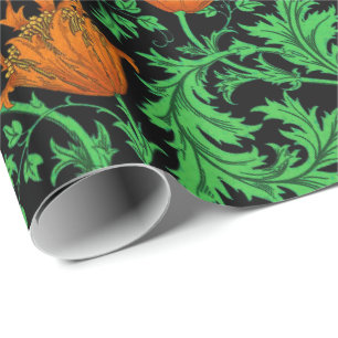 William Morris Anemone, Orange, Green und Black Geschenkpapier