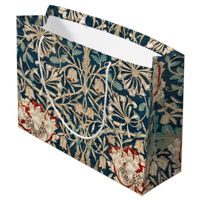 William Morris Antike Geißblatt Blumenmuster Große Geschenktüte (Rückseite Schrägansicht)