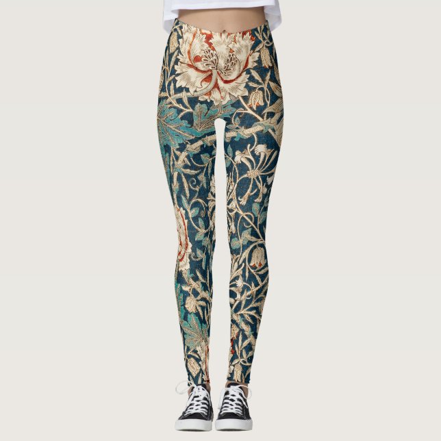 William Morris Antike Geißblatt Blumenmuster Leggings (Vorderseite)