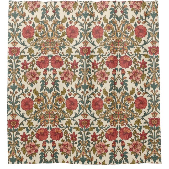 William Morris Antike rosa Rosen Blumenmuster Duschvorhang (Vorderseite)