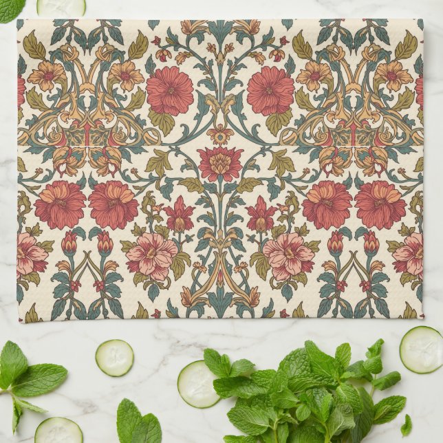 William Morris Antike rosa Rosen Blumenmuster Geschirrtuch (Gefaltet)