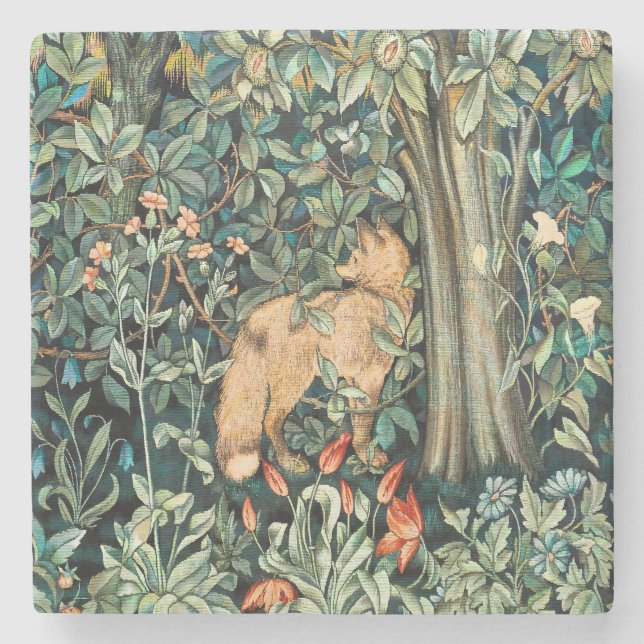 William Morris Antique Fox Forest Tapestry Art Steinuntersetzer (Vorderseite)