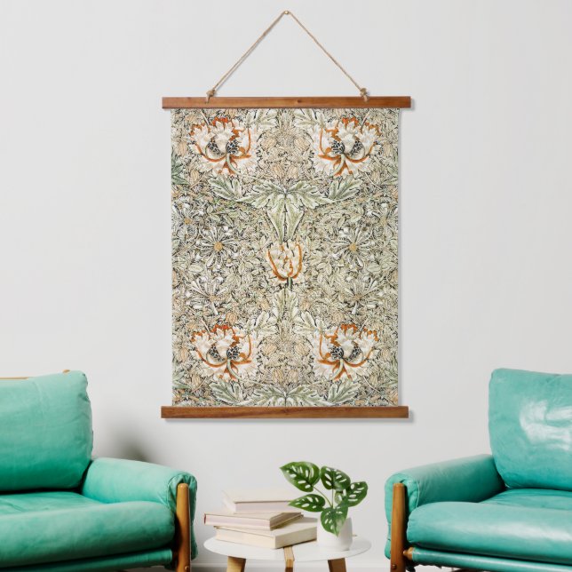 William Morris Antique Honeysuckle Floral Classic Wandteppich Mit Holzrahmen (Wohnzimmer)