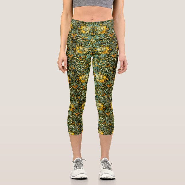 William Morris Antique Honeysuckle Floral Pattern Capri Leggings (Vorderseite)