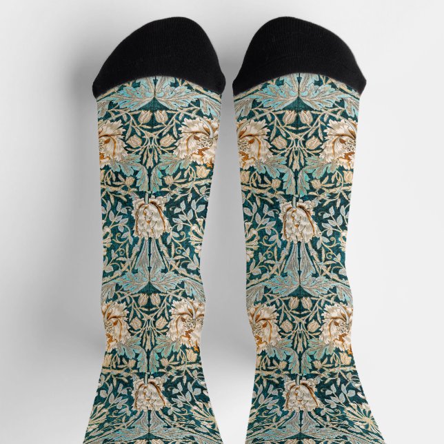 William Morris Antique Honeysuckle Floral Pattern Socken (Oben)