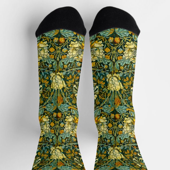 William Morris Antique Honeysuckle Floral Pattern Socken (Oben)