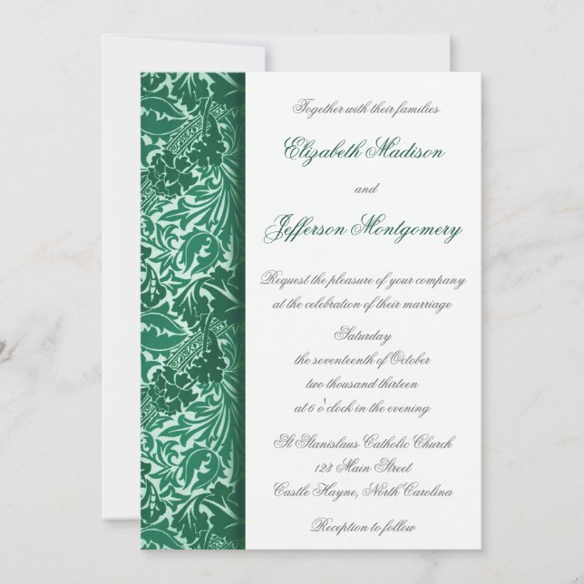 William Morris Aqua Blätter Wedding Invitation Einladung (Vorderseite)