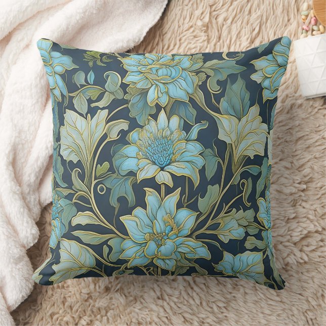 William Morris Aquamarine Blume Kissen (Decke)