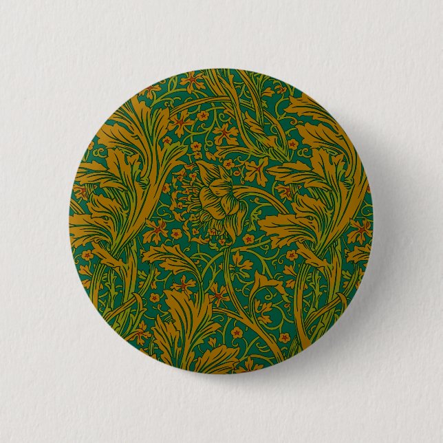 William Morris Arcadia Floral Pattern Green Golden Button (Vorderseite)