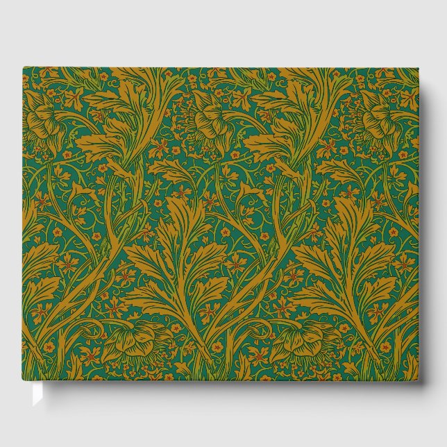 William Morris Arcadia Floral Pattern Green Golden Gästebuch (Vorderseite)