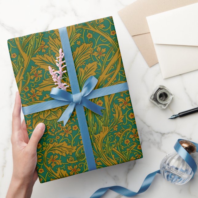 William Morris Arcadia Floral Pattern Green Golden Geschenkpapier (Schenken)