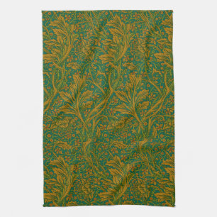 William Morris Arcadia Floral Pattern Green Golden Geschirrtuch