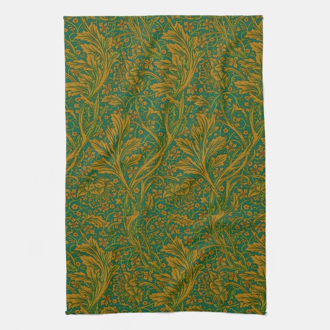 William Morris Arcadia Floral Pattern Green Golden Geschirrtuch (Vertikal)