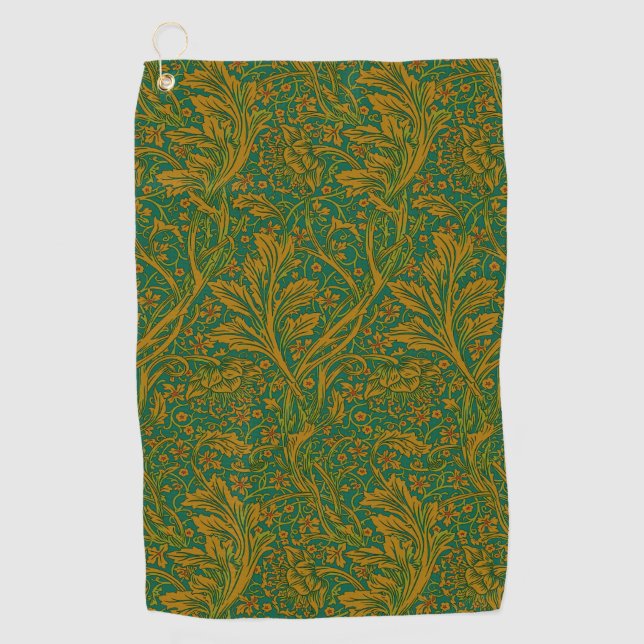 William Morris Arcadia Floral Pattern Green Golden Golfhandtuch (Vorderseite)