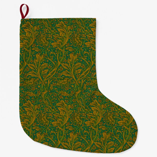 William Morris Arcadia Floral Pattern Green Golden Großer Weihnachtsstrumpf (Vorderseite)