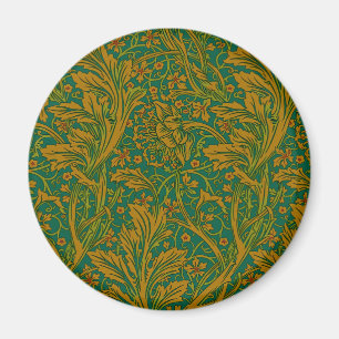William Morris Arcadia Floral Pattern Green Golden Magnet