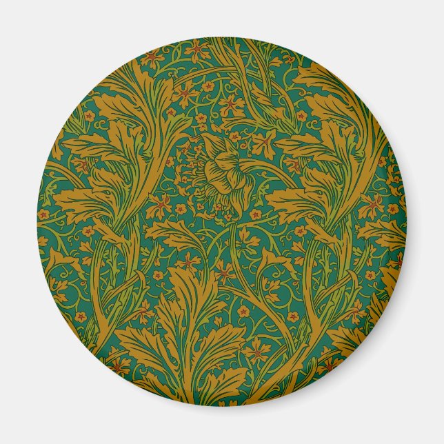 William Morris Arcadia Floral Pattern Green Golden Magnet (Vorne)