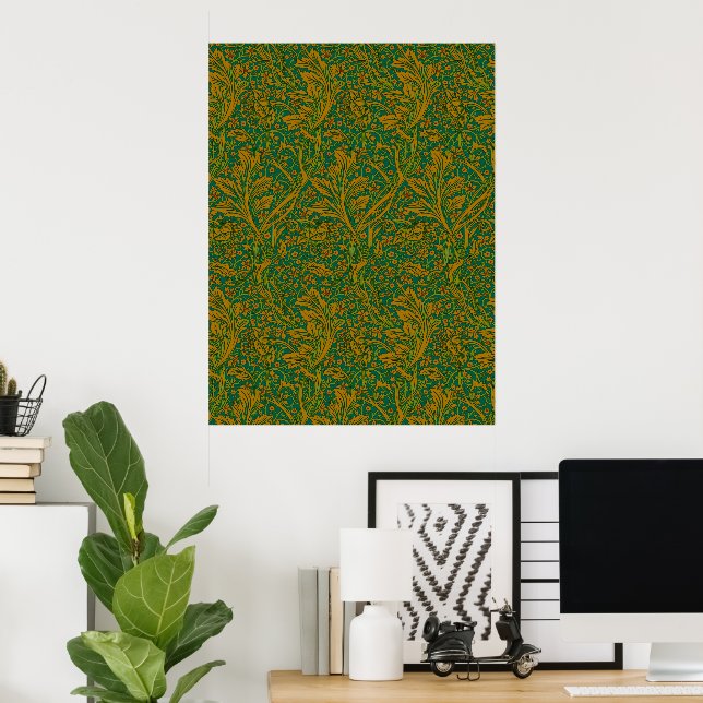 William Morris Arcadia Floral Pattern Green Golden Poster (Heimbüro)