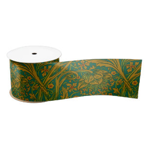 William Morris Arcadia Floral Pattern Green Golden Satinband