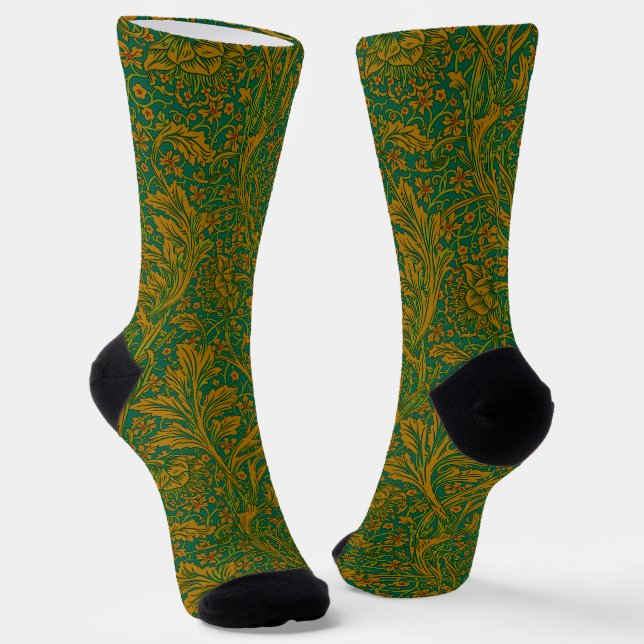 William Morris Arcadia Floral Pattern Green Golden Socken (Gewinkelt)