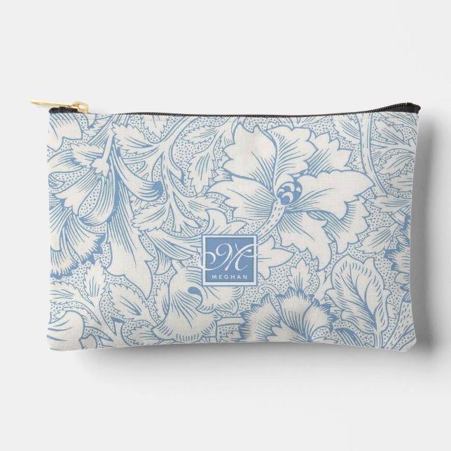 William Morris, Art Nouveau Blue Acanthus Monogram Zubehörtasche (Vorderseite)