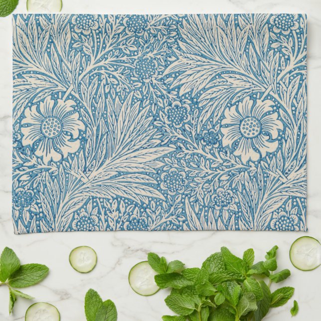 William Morris - Art Nouveau Blue Marigold Geschirrtuch (Gefaltet)