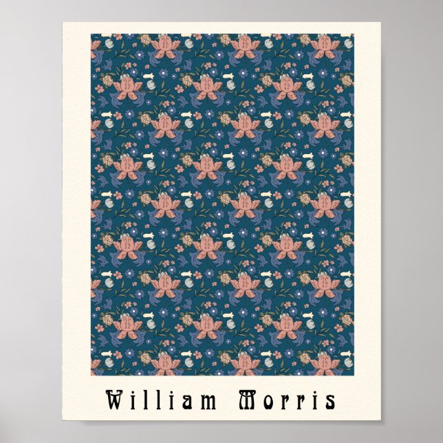 William Morris Art Nouveau Blume Design Blau Poster (Vorne)
