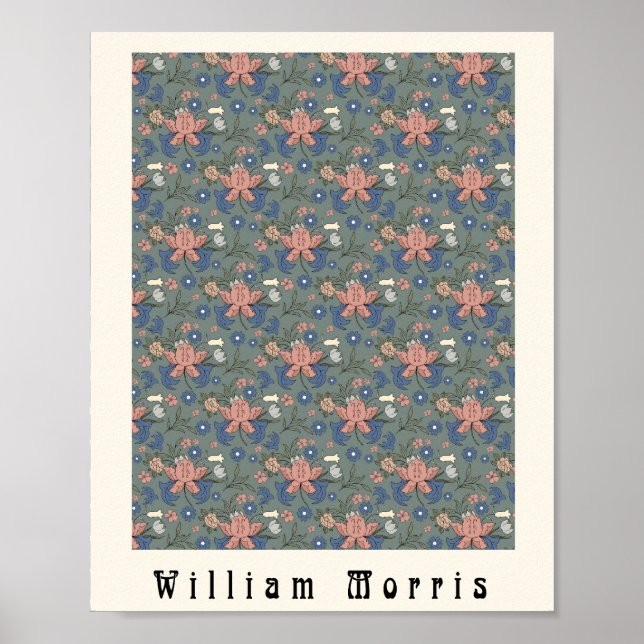 William Morris Art Nouveau Blume Design Grün Poster (Vorne)