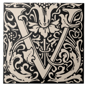 William Morris Art Nouveau Floral Initial Letter U Fliese
