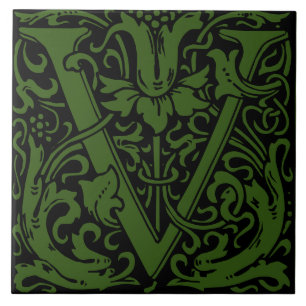 William Morris Art Nouveau Floral Initial Letter U Fliese
