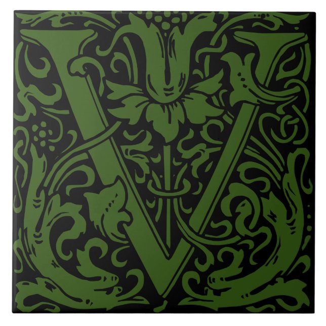 William Morris Art Nouveau Floral Initial Letter U Fliese (Vorderseite)