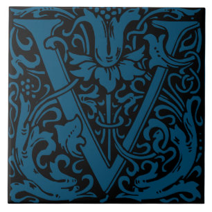 William Morris Art Nouveau Floral Initial Letter U Fliese