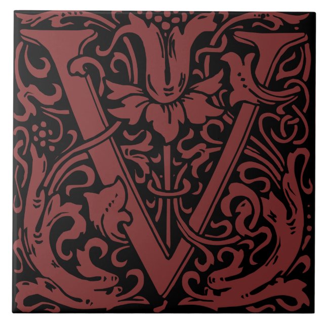 William Morris Art Nouveau Florales Initialbuchsta Fliese (Vorderseite)
