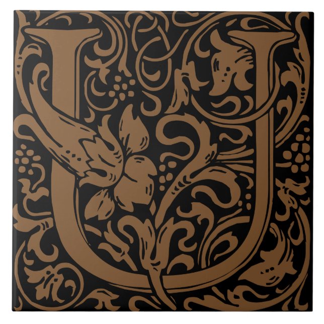 William Morris Art Nouveau Initial Floral Letter U Fliese (Vorderseite)