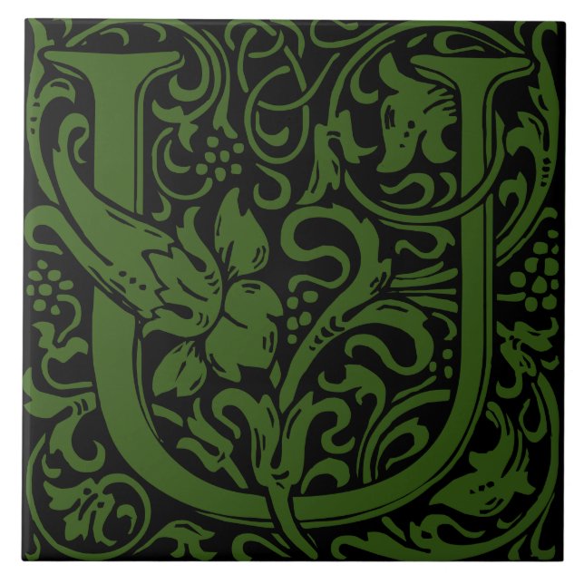 William Morris Art Nouveau Initial Floral Letter U Fliese (Vorderseite)